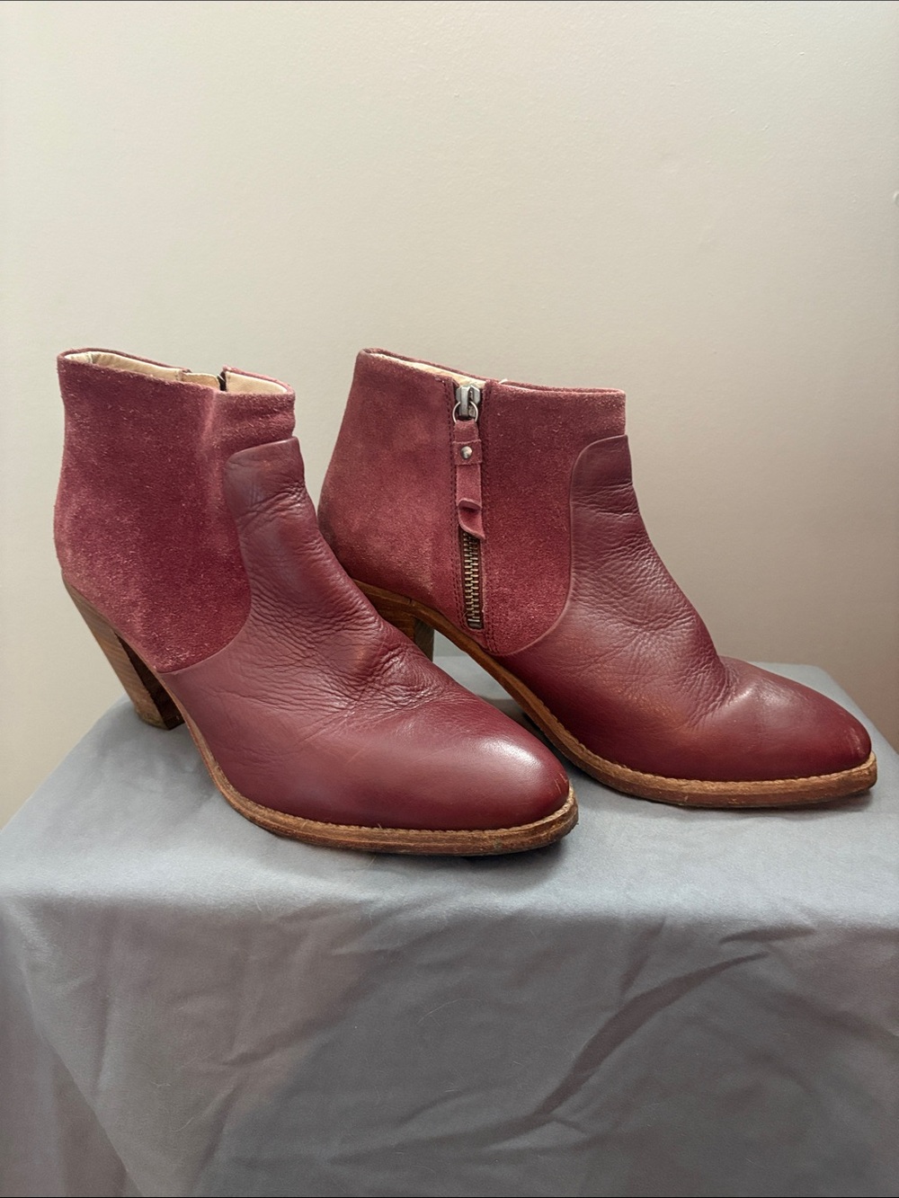Boden Wine Red Leather and Suede Ankle Booties